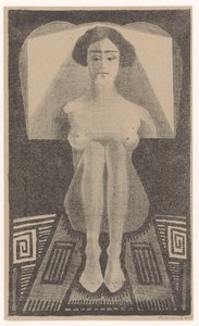 Frontalansicht, sitzender Akt in geometrischer Umgebung von Samuel Jessurun de Mesquita