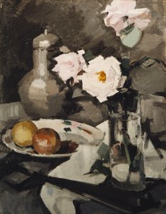 Rosa Rosen in einer Glasvase, ca. 1924