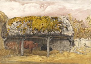 Ein Kuhstall mit moosigem Dach, ca. 1829 von Samuel Palmer
