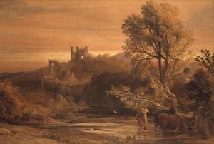 Vieh überquert den Bach von Samuel Palmer