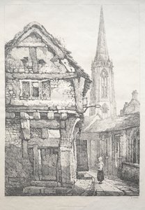 Eine Reihe alter Gebäude und ländlicher Hütten im Norden Englands: In York, Straße neben der Klostermauer