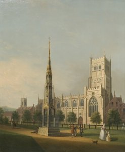 Ansicht des Bristol High Cross und der Kathedrale, um 1750
