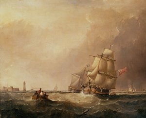 Ein Blick auf den Mersey-Hafen und ein Blick auf die Schifffahrt vor Douglas, Isle of Man von Samuel Walters