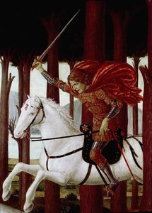 Geschichte von Nastagio degli Onesti: Begegnung mit den Verdammten im Pinienwald (aus einer Novelle des Decameron von Boccaccio) von Sandro Botticelli