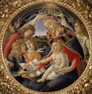 Madonna des Magnificat oder Jungfrau mit Kind und fünf Engeln von Sandro Botticelli