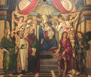 Altarretabel, Haupttafel: Thronende Madonna, vier Engel und Heilige von Sandro Botticelli