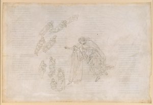 Die Göttliche Komödie, Paradiso IV. Erste Planetensphäre (Mondhimmel): Beatrice klärt Dante über den eigentlichen Sitz der Seligen auf von Sandro Botticelli