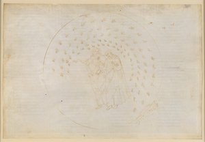 Die Göttliche Komödie, Paradiso VIII. Dritte Planetensphäre (Himmel der Venus): Das Reich der Liebenden; Die Seele Karl Martells klagt über seine Familie und legt Dante die Gründe für die Unterschiedlichkeit der Menschen dar von Sandro Botticelli