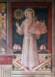 Der Heilige Bernhardin von Siena mit einem Modell der Stadt Siena