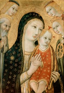 Die Jungfrau und das Kind mit St. Jerome, St. Katharina von Alexandria und zwei Engeln, ca. 1470