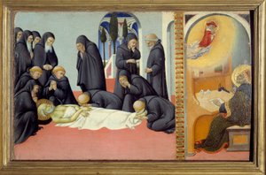 Szene aus dem Leben des heiligen Hieronymus: „Tod des heiligen Hieronymus und seine Erscheinung vor dem heiligen Augustinus“
