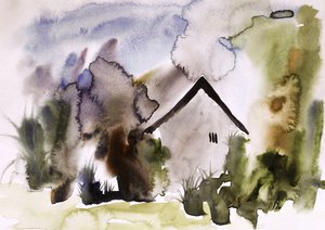 Träumerisches Aquarellhaus