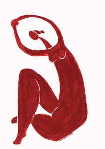 Sitzende rote Figur