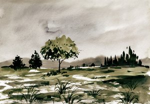 Aquarell-Feldlandschaft