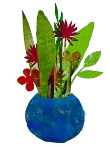 Schale mit Blättern und Blumen