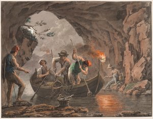Nachtfischen am Eingang zu einer Höhle