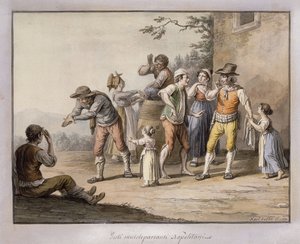 Neapolitaner gestikulieren zu einer taubstummen Person; Gesti Mutoloparlanti Napolitani, 1815 von Saviero Xavier della Gatta