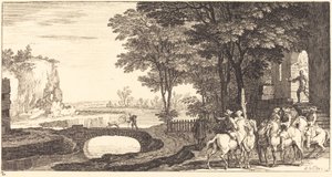 Landschaft mit Reitern und Brücke