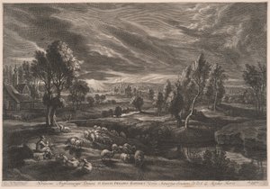 Landschaft mit Schafen, aus Die kleinen Landschaften von Schelte Adamsz. Bolswert