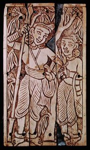 Relief, das zwei Frauen unter einem Asoka-Baum darstellt, aus Begram, 2.-3. Jahrhundert n. Chr.