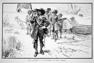 Philip Carteret landet in der ehemaligen niederländischen Kolonie New Jersey im Jahr 1664 von School American