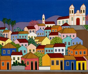 Brasilianische Stadt Ouro Preto mit der St. Franziskus von Paola Kirche auf dem Piedale-Hügel von School Brazilian