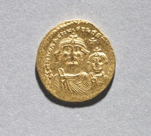 Solidus mit Heraklius und seinem Sohn Heraklius Konstantin (Vorderseite), ca. 616-625