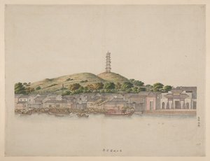 Eine Serie von Aquarellskizzen von Orten am Perlfluss-Ästuar von School Chinese