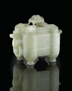 Archaistisches Gefäß und Deckel, Tulu, Qianlong-Periode (1736-95) von School Chinese