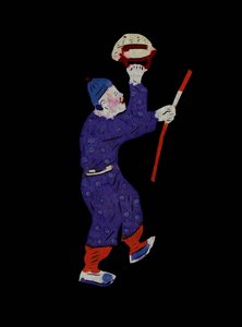 Figur des Alltags, mit Korb und Stock