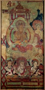 Chinesische Kunst: Gruppe von Bodhisattvas. Seidenmalerei. 10. Jahrhundert von School Chinese