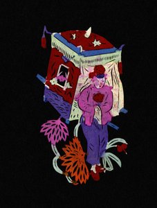 Traditionelle Sänfte mit jungem Mädchen. Bemaltes Papierschnittwerk oder "Jian Zhi", chinesische Volkskunst, Peking