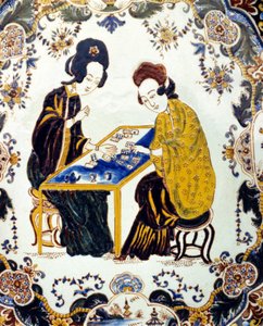 Zwei Frauen spielen Dame. China, 18. Jahrhundert. Keramik. Mailand von School Chinese