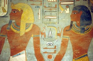 Altes Ägypten, Malerei, Grab von Ramses I., Ramses I. mit dem Gott Harsiesis von School Egyptian