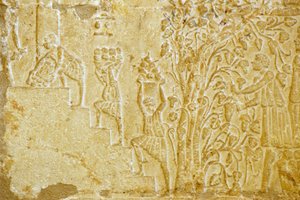 Altes Ägypten, Wandrelief, Grab von Petosiris, Tuna el Gebel, 300 v. Chr., Trauben zum Weinkelter tragen