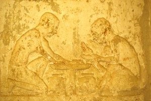 Altes Ägypten, Wandrelief/Malerei, Grab des Petosiris, Tuna el Gebel, 300 v. Chr., Männer stellen Salben her