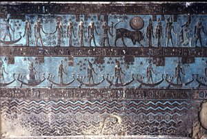 Altes Ägypten, Wandmalerei/Gravur, Astrologische Symbole von der Decke der äußeren Hypostylhalle, Tempel von Hathor, Dendera