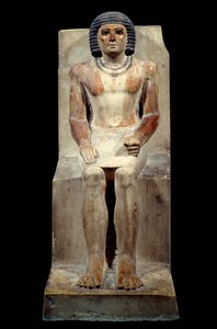 Ägyptische Antiquität: Kalkstein-Statuette von Kai, Verwalter des Schakals. Aus Saqqara. Altes Reich, 5. Dynastie. Paris, Louvre Museum