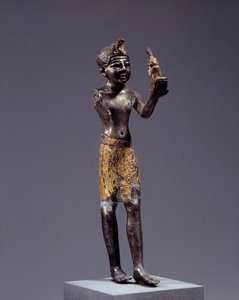 Ägyptische Antiquität: Statuette des Königs (Sethi I?) bei der Opfergabe der Maat. Silber- und Goldskulptur. Regierungszeit von Sethi (1294-1279 v. Chr.). Paris, Louvre