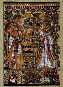 Ägyptische Antiquitäten: Opfergabe an den Pharao. Papyrus, Neues Reich