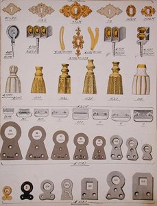 Türschlossbeschläge, aus einem Handelskatalog für Haushaltswaren und Beschläge, ca. 1890-1910