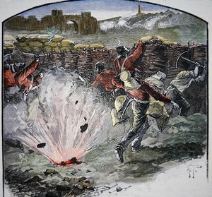 Die britischen Positionen unter Kanonenfeuer aus der Stadt während der Belagerung von Delhi