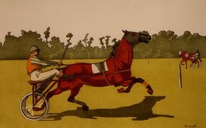 Trabendes Pony zieht einen Rennwagen