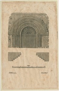 Tutbury Priory Kirche - Westportal: Holzschnittgravur, frühes 19. Jahrhundert von School English