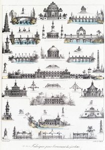 Fassade verschiedener Gebäude zur Herstellung von Gartenornamenten