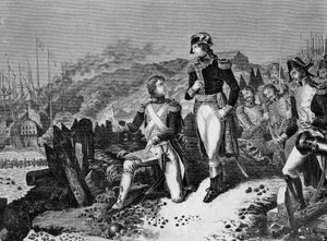 General Jean Andoche Junot (1771-1813), Herzog von Abrantes, schreibt einen Brief für Napoleon Bonaparte bei der Belagerung von Toulon im Dezember 1793. Junot und General Napoleon Bonaparte während der Belagerung von Toulon