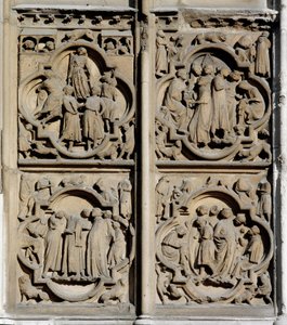 Gotische Kunst: Lehrszenen. Detail des Südportals der Kathedrale Notre-Dame in Paris von School French