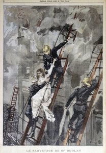 Rettung von Frau Duplay durch die Feuerwehr - in "Le Petit Parisien", n.d. von School French