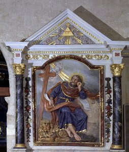 Der Evangelist Markus und sein Symbol: der Löwe. Altarbild der Kirche von Pear on Life, Vendée