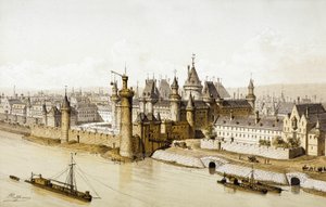 Der Louvre-Palast zur Zeit von König Karl V. (Farbstich) von School French
